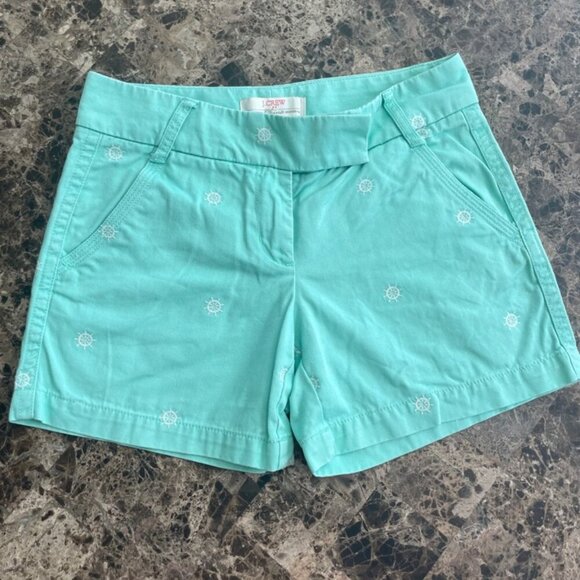 J.CREW CHINO SHORTS MINT GREEN SZ 0 SAILOR CHIC PREPPY NAUTICAL EMBROIDERY WHEEL - Picture 2 of 12